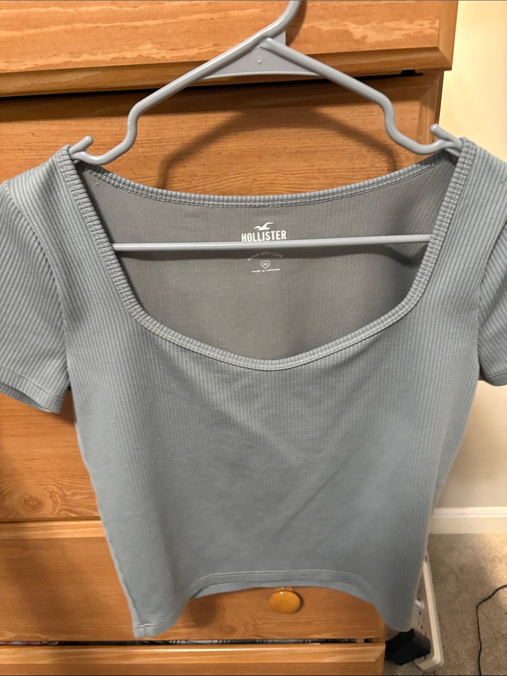 Hollister Ribbed Scoop Neck Short Sleeve Tee — Dusty Blue